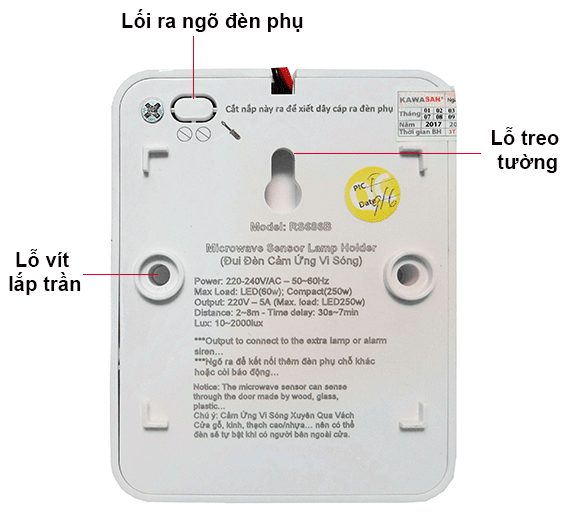 Chi tiết mặt sau của đui đèn thông minh RS686B