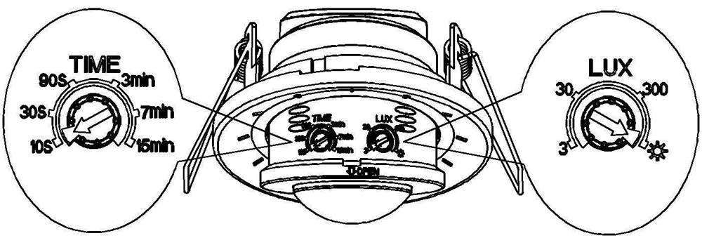 Có 2 nút điều chỉnh và LUX và TIME