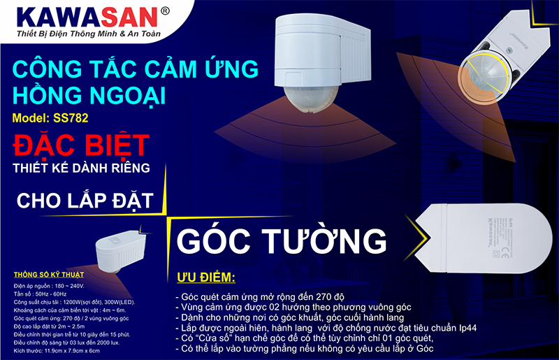 Công tắc cảm ứng hồng ngoại SS782 kín nước
