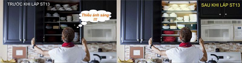 Công tắc cảm biến lắp trong tủ chén tiện cho người dùng khi lấy đồ