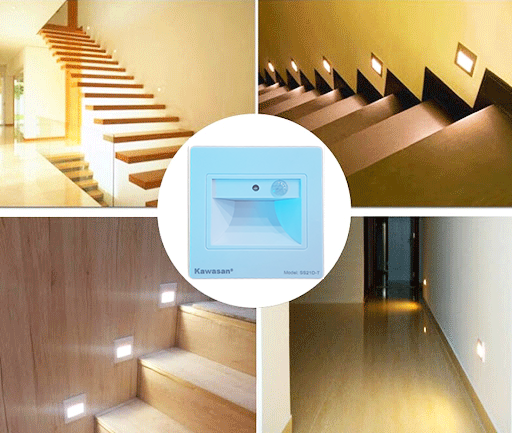 Đèn cảm ứng cầu thang lắp âm tường ở cầu thang hàng lang