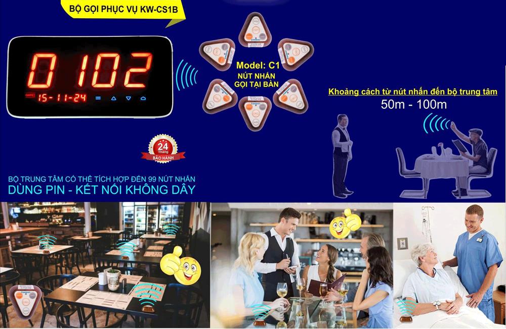 Khoảng cách điều nhận tín hiệu từ nút nhấn đến bộ trung tâm 50-100m