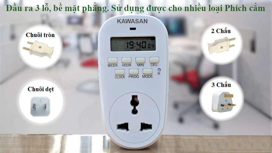 Đầu ra 3 lỗ có thể sử dụng được nhiều loại phích cắm khác nhau
