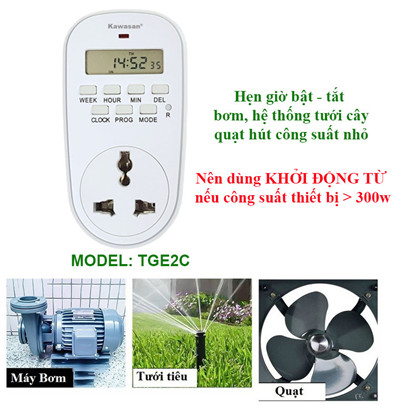 Dùng hẹn giờ cho máy bơm gia dụng công suất<300w