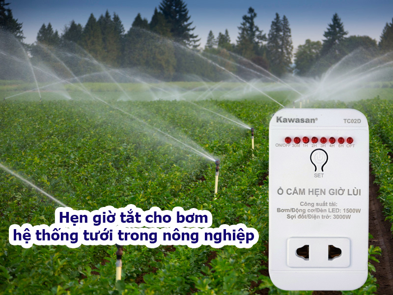 Ổ cắm hẹn giờ lùi cho bơm và hệ thống tưới trong nông nghiệp