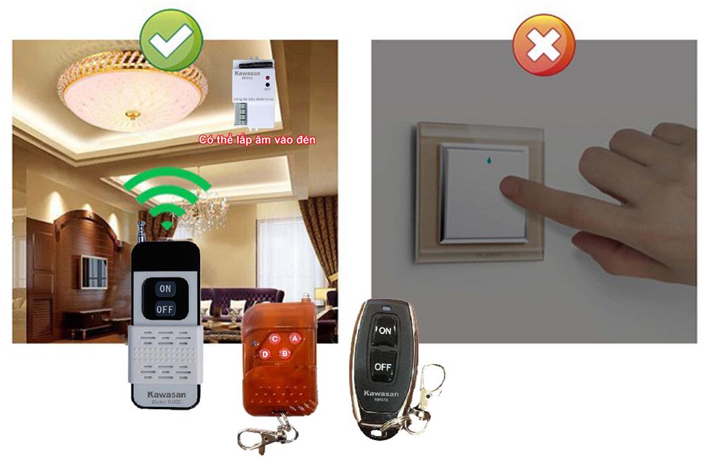 Thiết kế nhỏ gọn có thể lắp âm vào đèn để điều khiển 