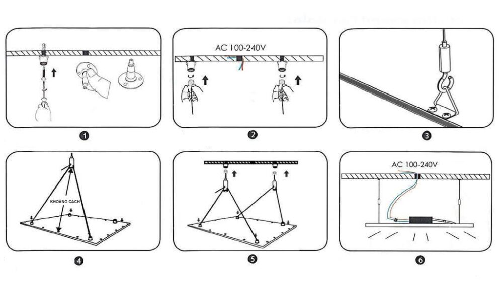 Cách lắp đặt đèn Panel tấm thả trần