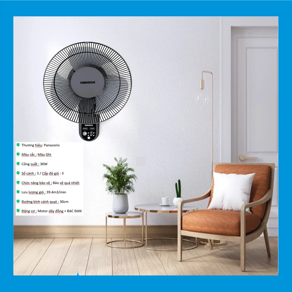 Quạt treo tường có remote B3 Nanoco/Panasonic NWF1219RC-GR