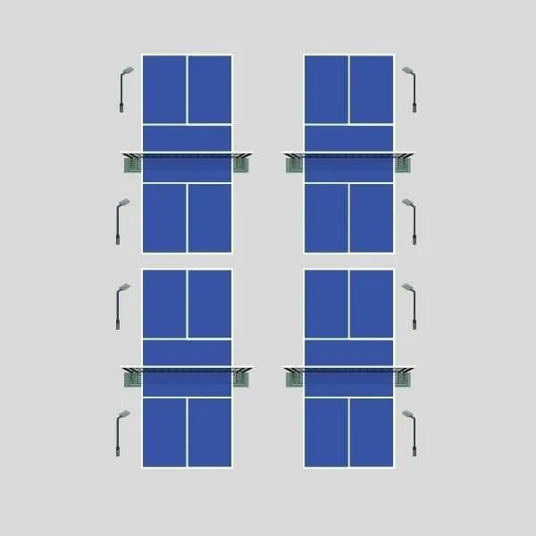 Hình ảnh 3: Hệ thống chiếu sáng 3 sân Pickeball Dùng 8 cột và đèn led 400w, kích thước sân 31mx19.5m