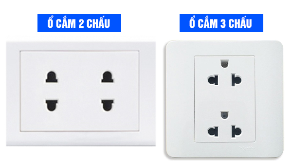 Hình ảnh ổ cắm 2 chấu và ổ cắm 3 chấu