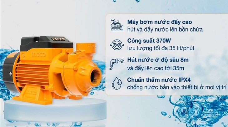 Máy bơm đẩy cao sở hữu công suất hút mạnh mẽ có thể hút được lượng nước có lưu lượng lớn