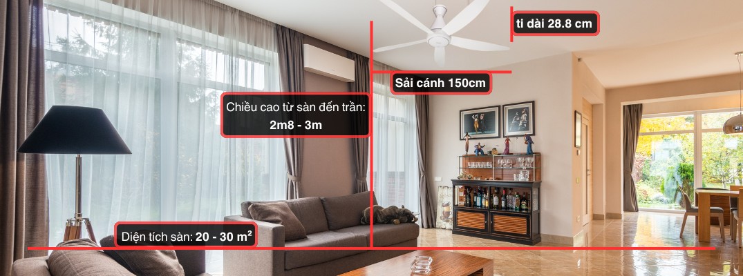 Không gian than khảo khi lắp ti dài 28,8cm