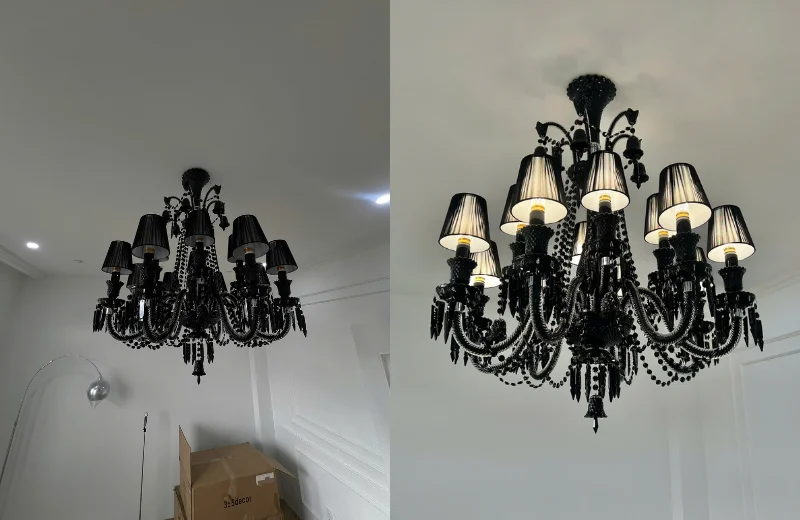 Ảnh cận tại nhà khách với mẫu Đèn Chùm DC9809T12