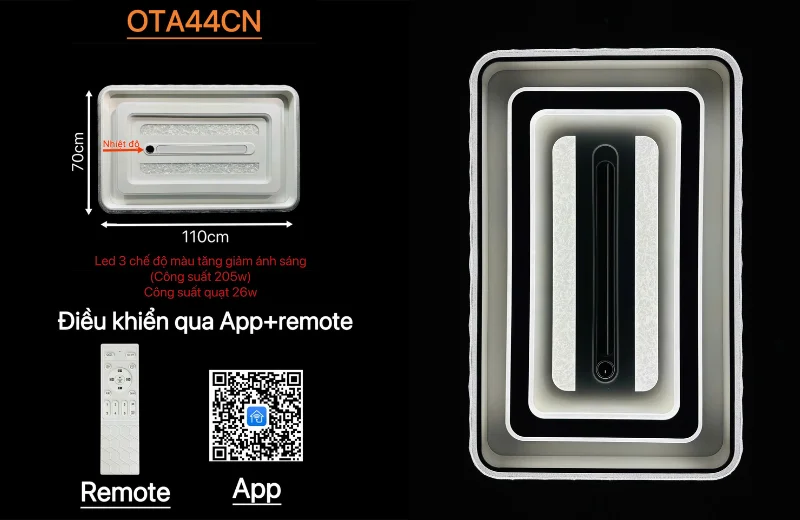 Kích thước Đèn Quạt Ốp Trần OTA44CN