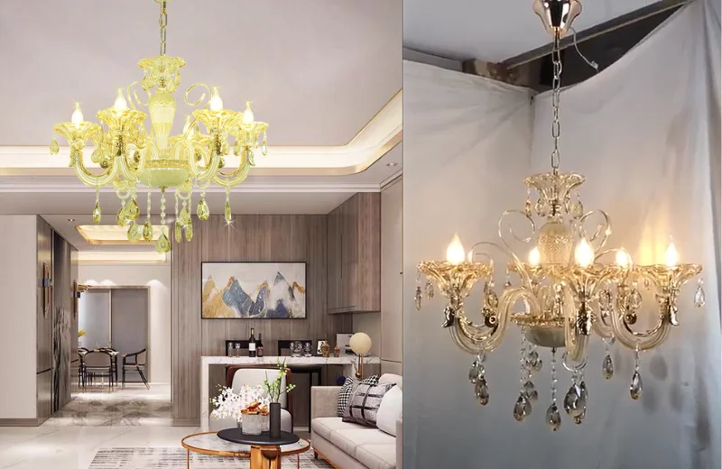 Đèn Chùm Pha Lê DC9087T6 ảnh phối cảnh và ảnh thật