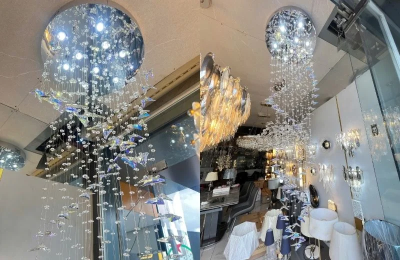 Đèn thả pha lê TPL127 phù hợp cho phòng khách sang trọng, thả thông tầng cầu thang hay trang trí nhà hàng, khách sạn cao cấp