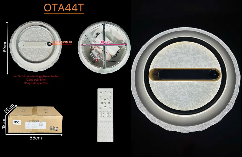 Kích thước Đèn Quạt Ốp Trần OTA44T