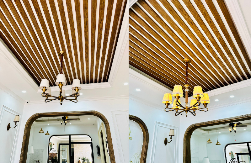 Ảnh thật tại nhà khách với mẫu Đèn Chùm DC9665T6