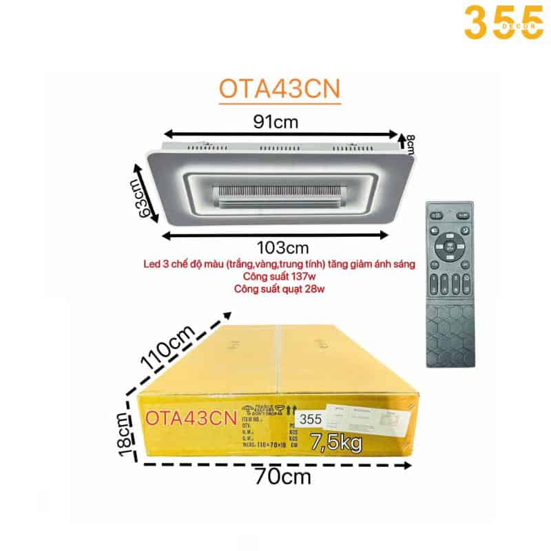 đèn ốp trần quạt OTA43 chính hãng 355decor