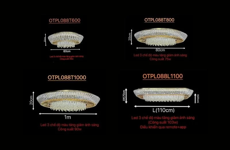 Thông số đèn ốp trần pha lê OTPL088