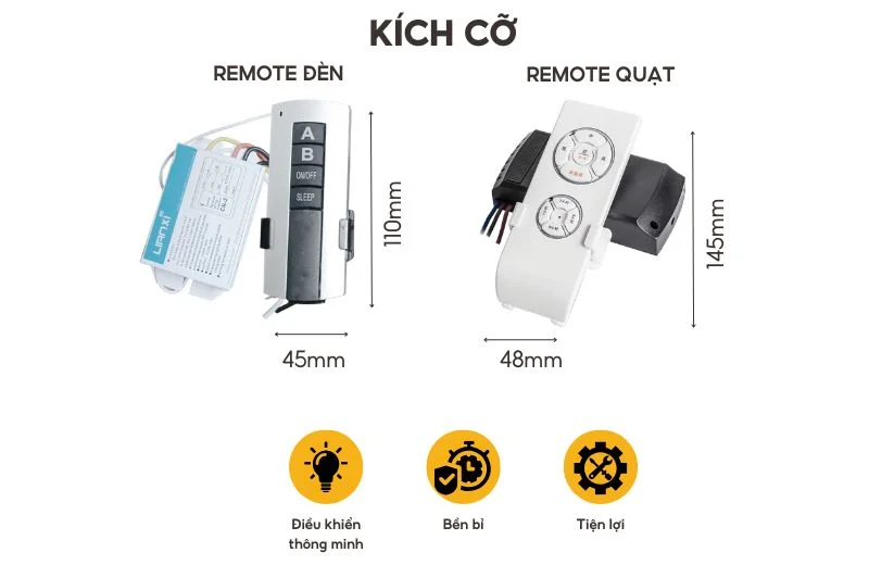 Kích cỡ Bộ Điều Khiển Quạt/Đèn Từ Xa 3