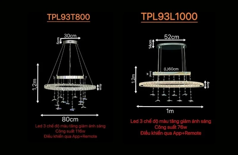 Thông số đèn thả pha lê TPL93