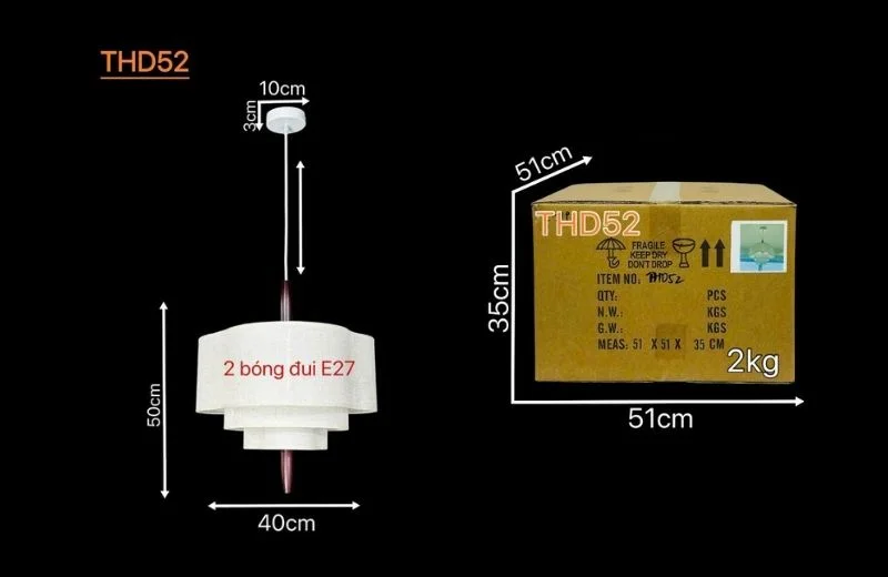 Thông số kích thước đèn thả hiện đại THD52 