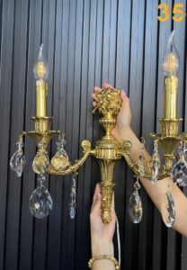 đèn tường đồng cổ điển pha lê k9 cao cấp 2 tay vdc2301