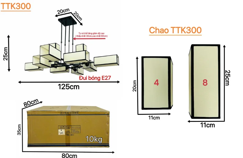 Kích thước Đèn Thả Thiết Kế TTK300