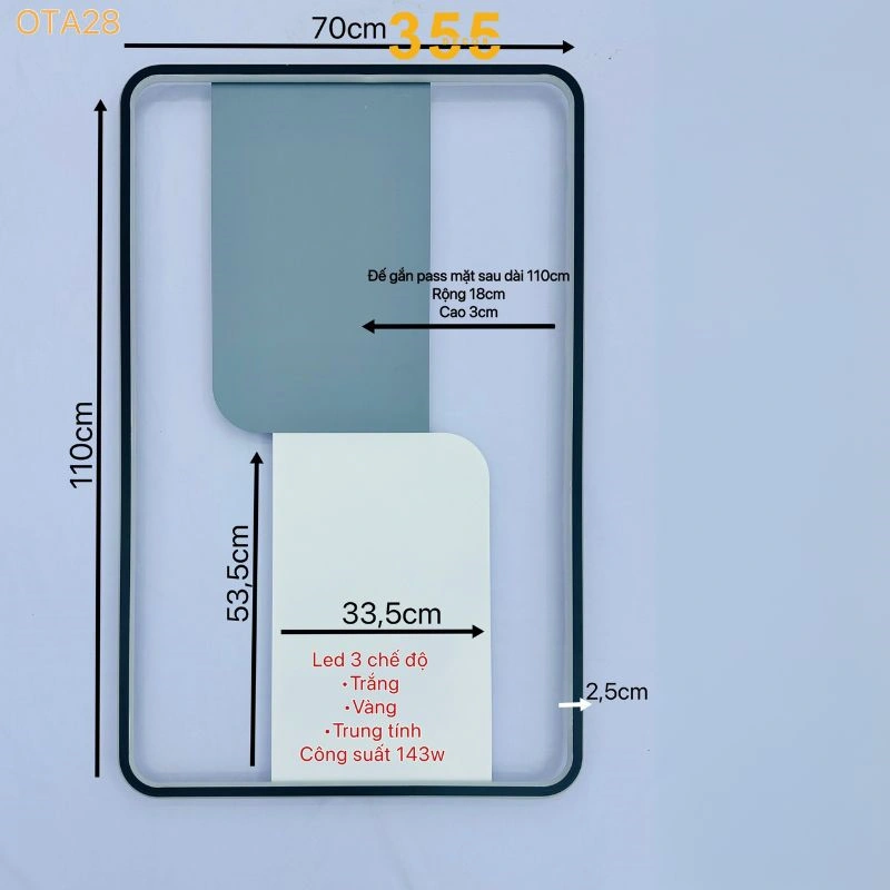 Đèn ốp trần mica hình chữ nhật OTA28 - 355decor