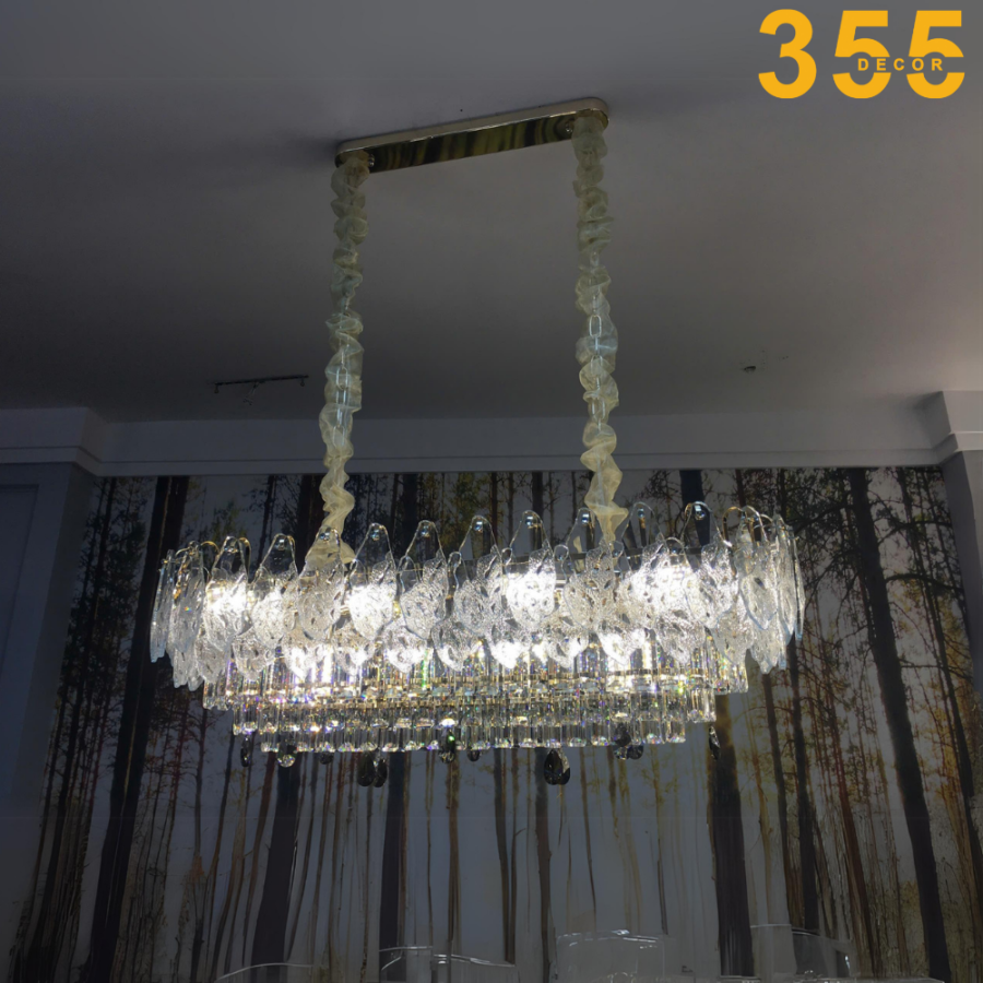 đèn thả pha lê dài bàn ăn 