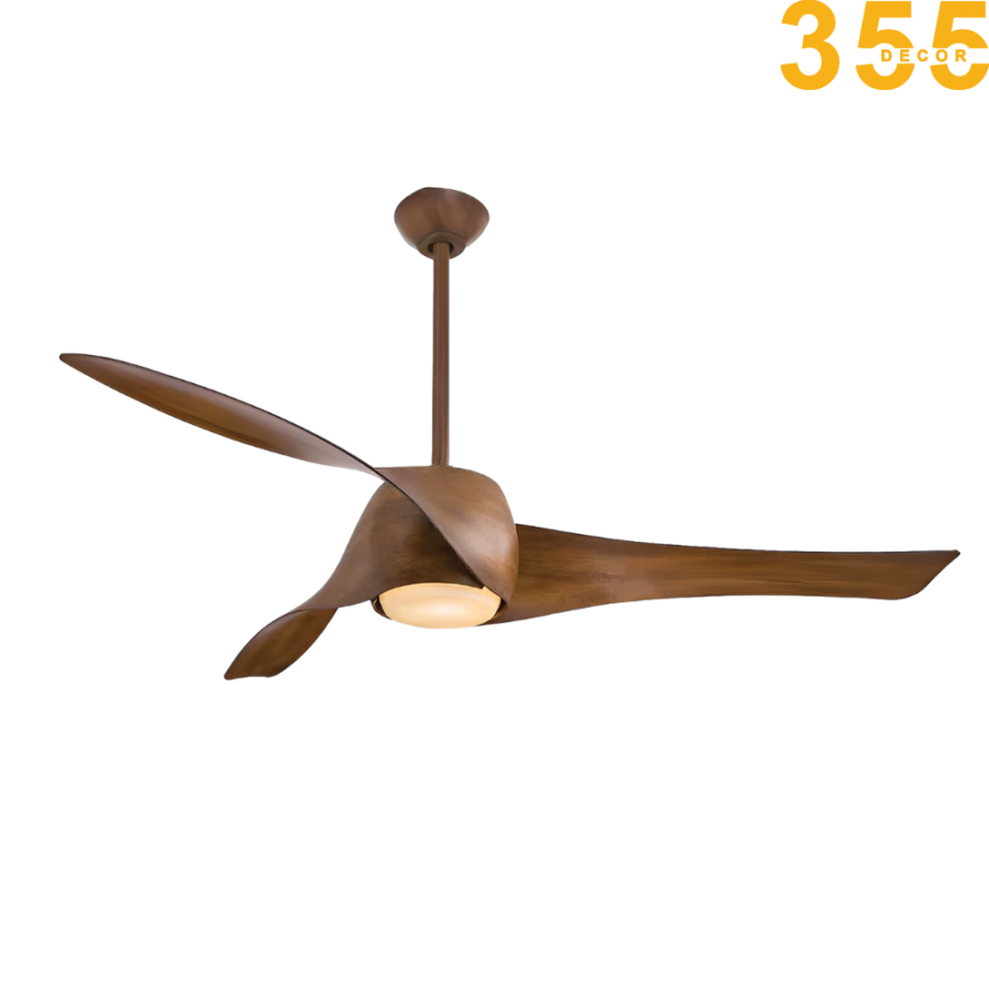 quạt trần cánh gỗ màu nâu đậm trang trí phòng khách qt61 chính hãng 355decor