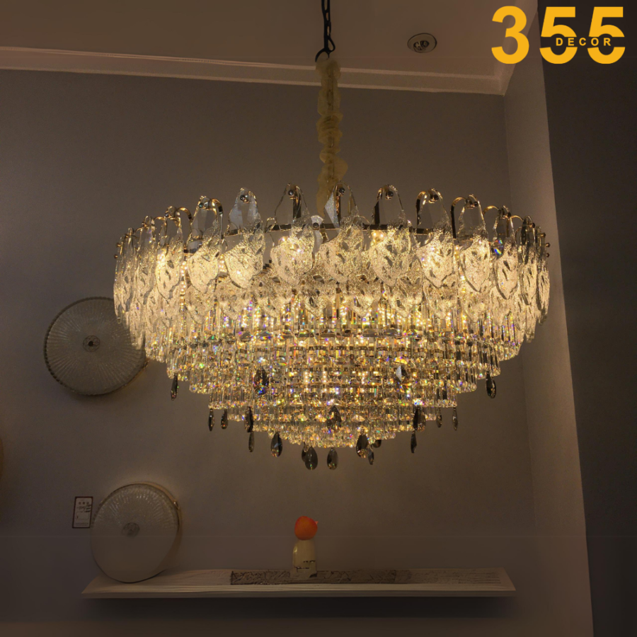 đèn thả pha lê tròn bàn ăn hiện đại 