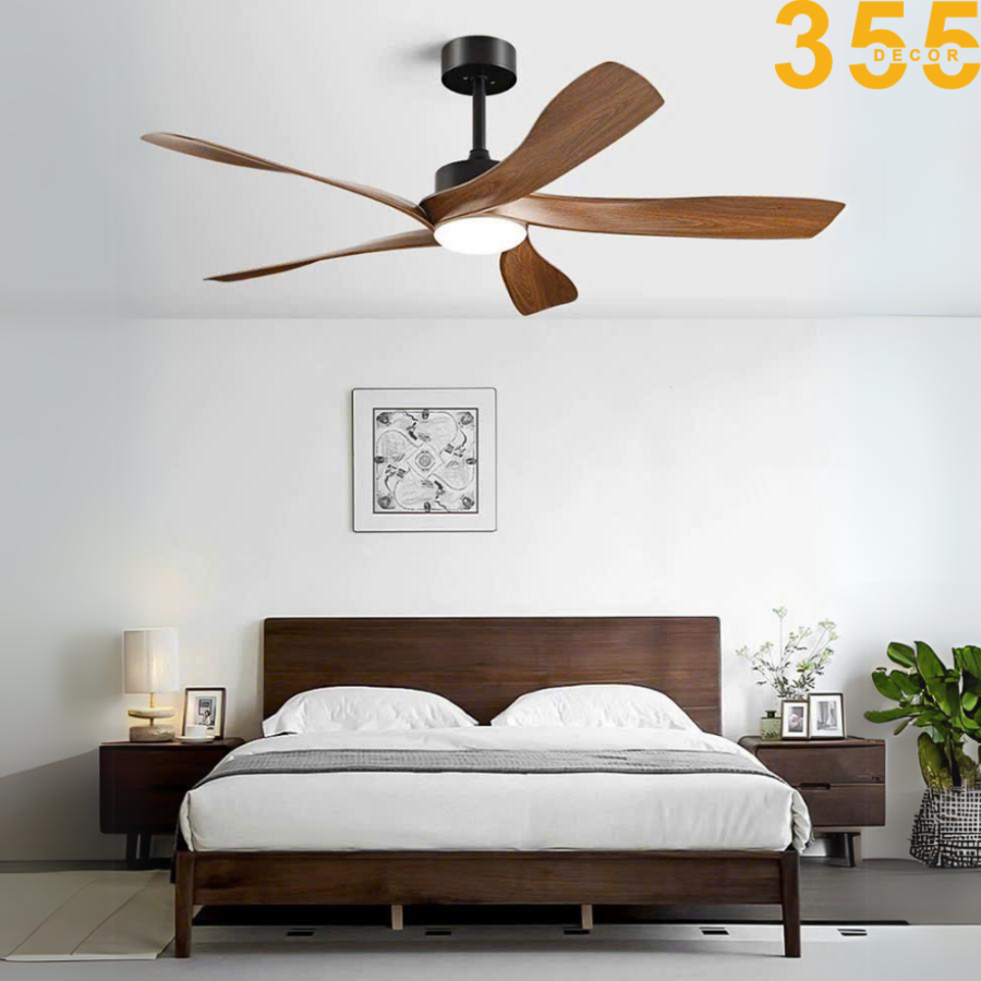 quạt trần đèn cánh gỗ trang trí phòng ngủ qt63 chính hãng 355decor