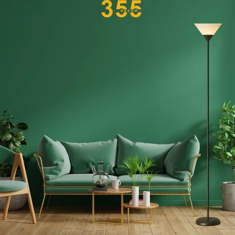 Đèn Đứng DD90 thiết kế tối giản, thân sắt đen, chao nhựa phễu lật ngược độc đáo