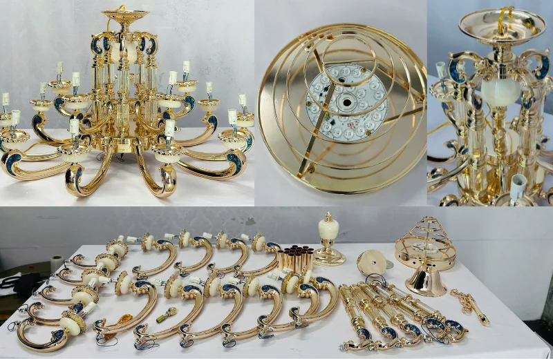 Ảnh cận chi tiết và phụ kiện Đèn Chùm Pha Lê DC6018