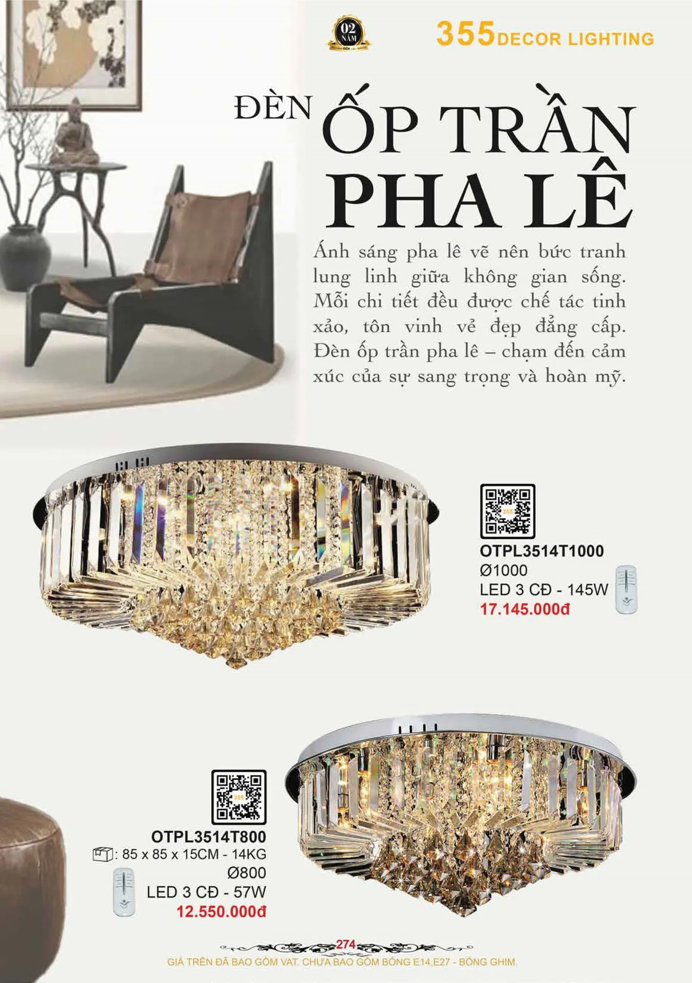 Catalogue Đèn Trang Trí 355 Decor 2026 - Trang 275)
