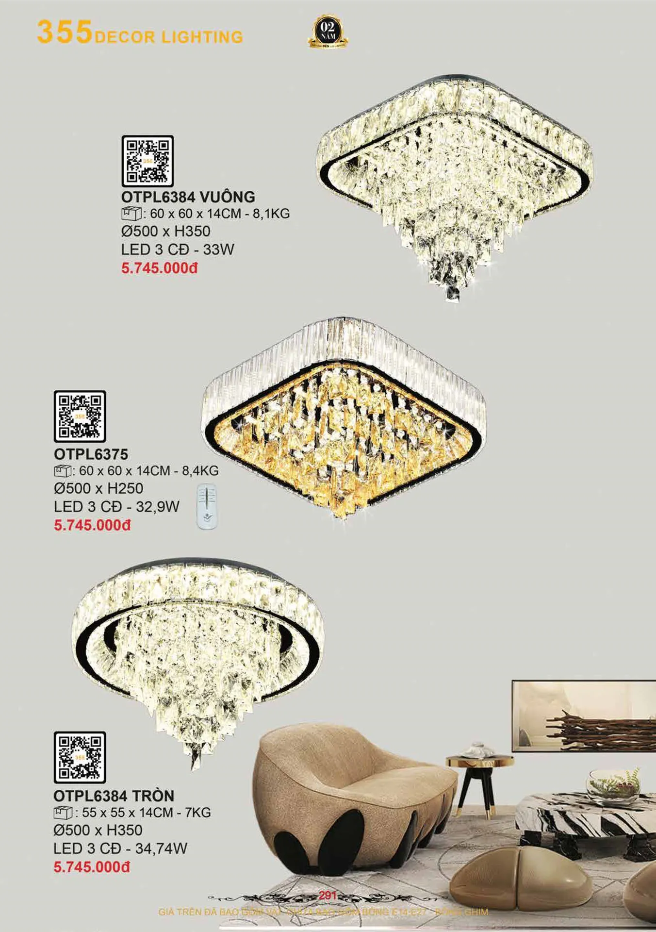 Catalogue Đèn Trang Trí 355 Decor 2026 - Trang 292)