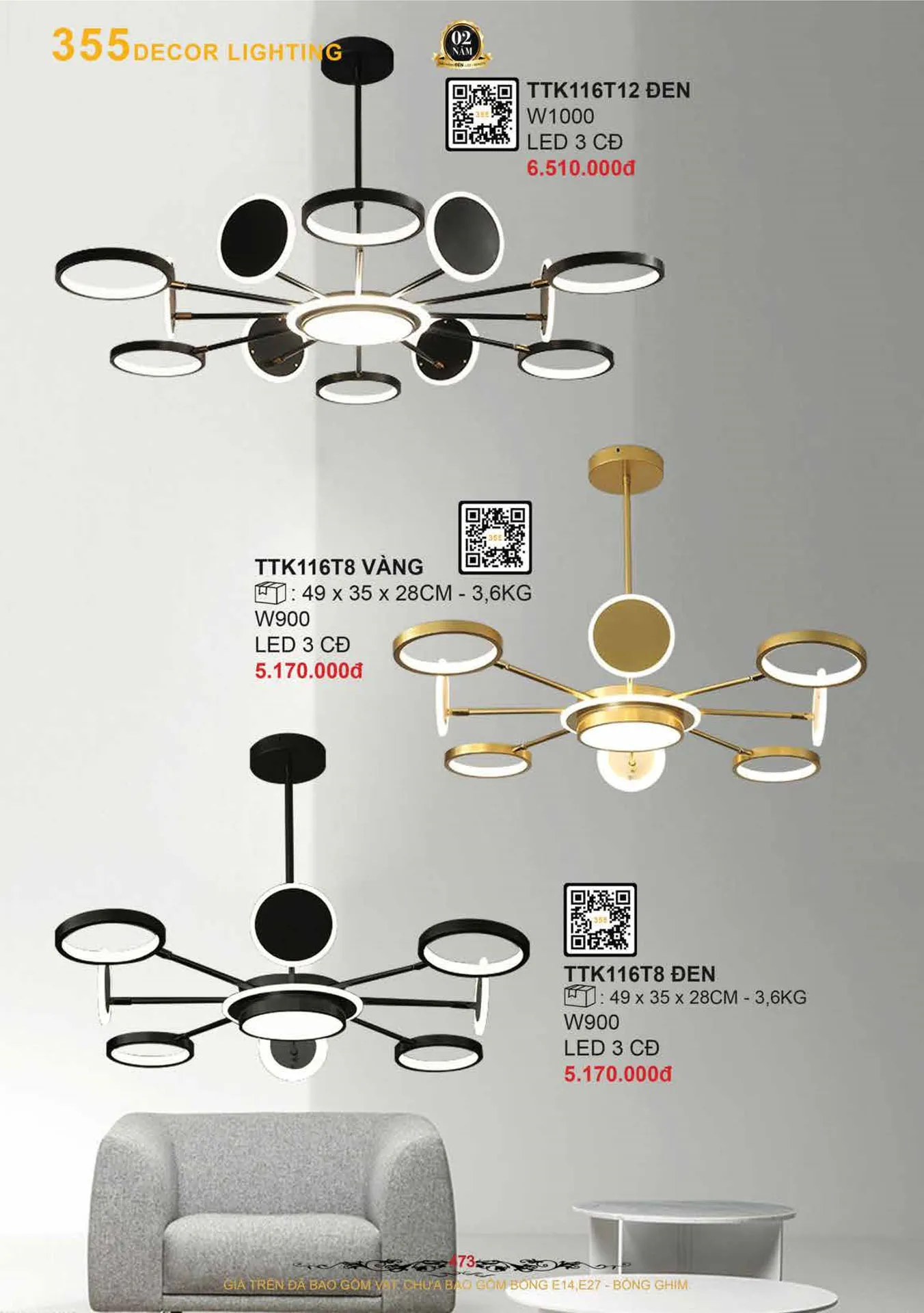 Catalogue Đèn Trang Trí 355 Decor 2026 - Trang 474)