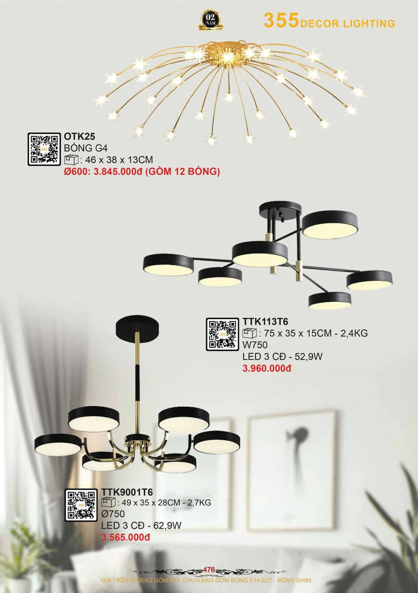 Catalogue Đèn Trang Trí 355 Decor 2026 - Trang 477)