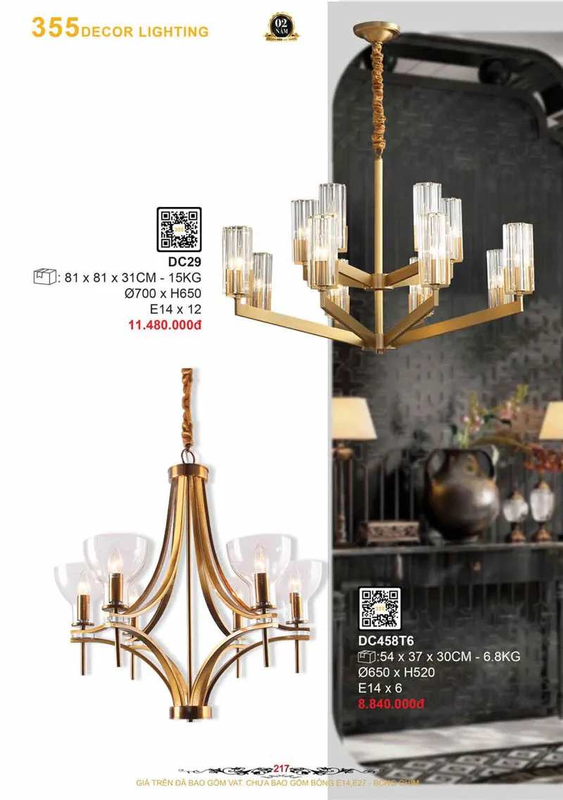 Catalogue Đèn Trang Trí 355 Decor 2026 - Trang 218)