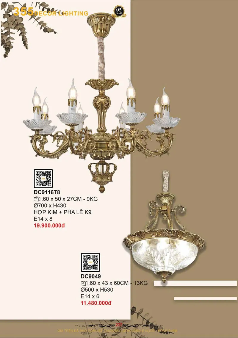 Catalogue Đèn Trang Trí 355 Decor 2026 - Trang 238)