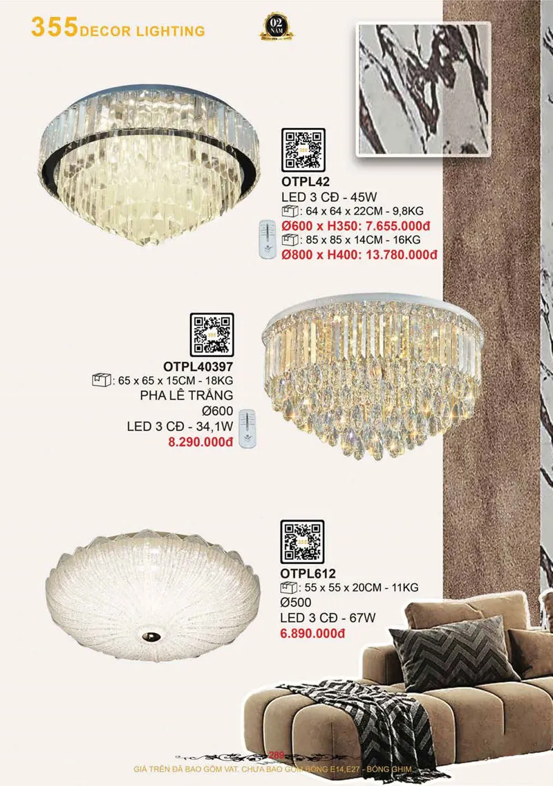 Catalogue Đèn Trang Trí 355 Decor 2026 - Trang 290)