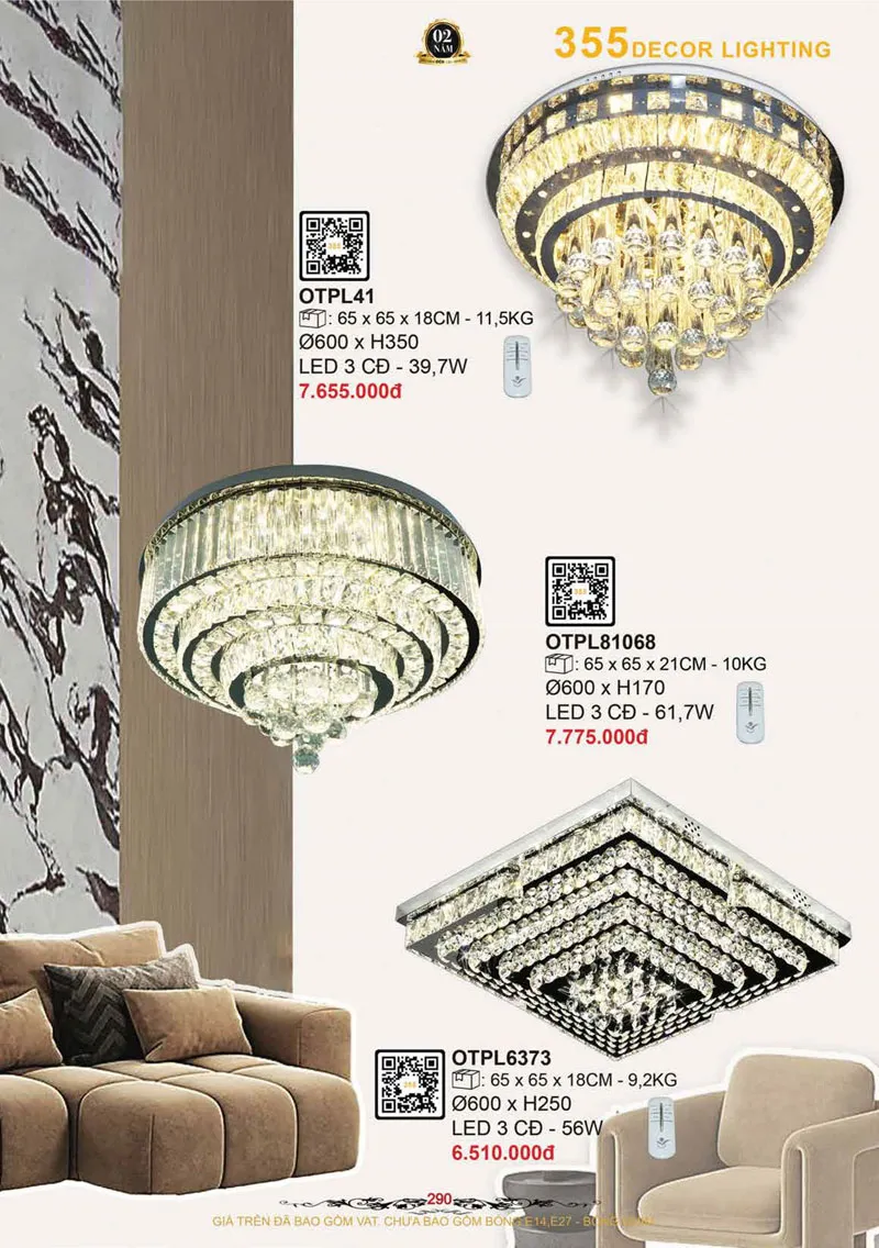 Catalogue Đèn Trang Trí 355 Decor 2026 - Trang 291)
