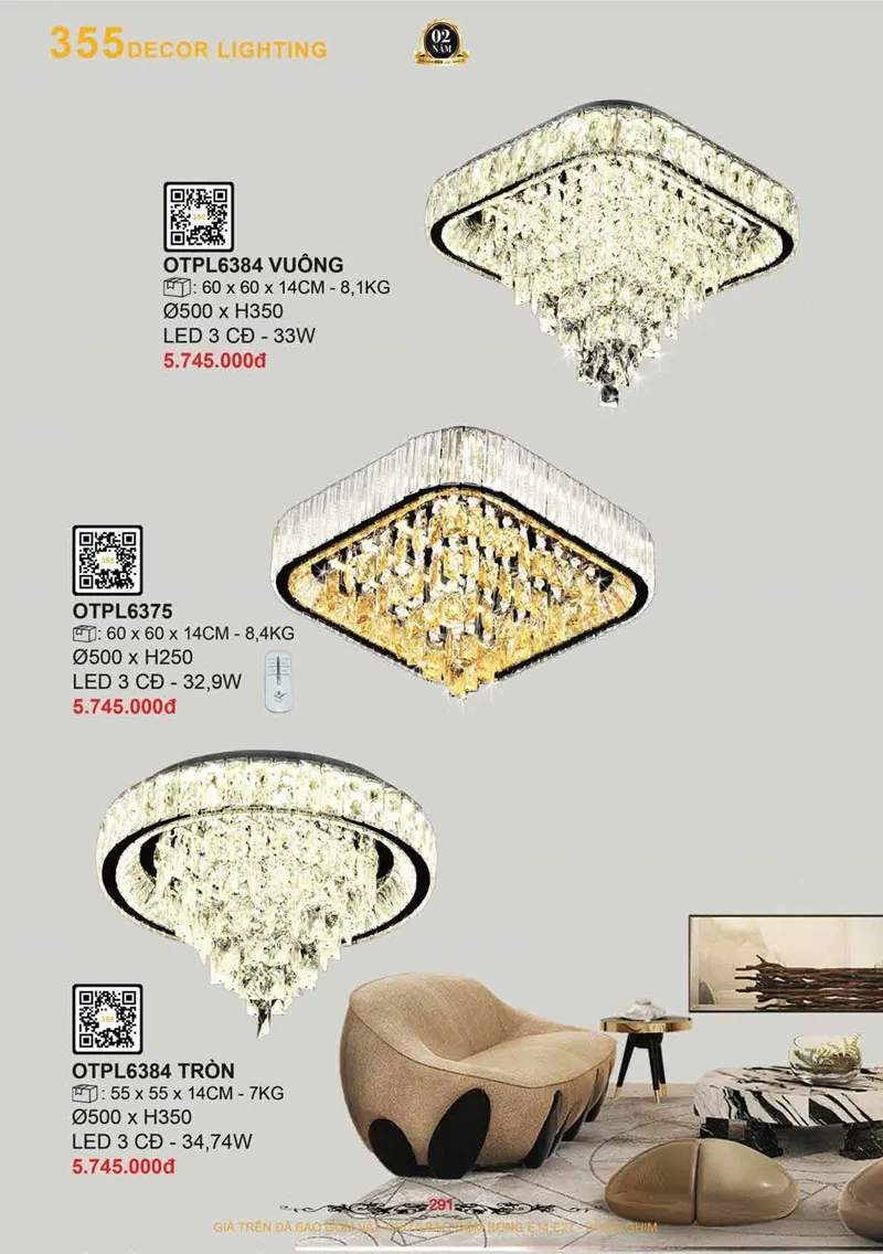 Catalogue Đèn Trang Trí 355 Decor 2026 - Trang 292)