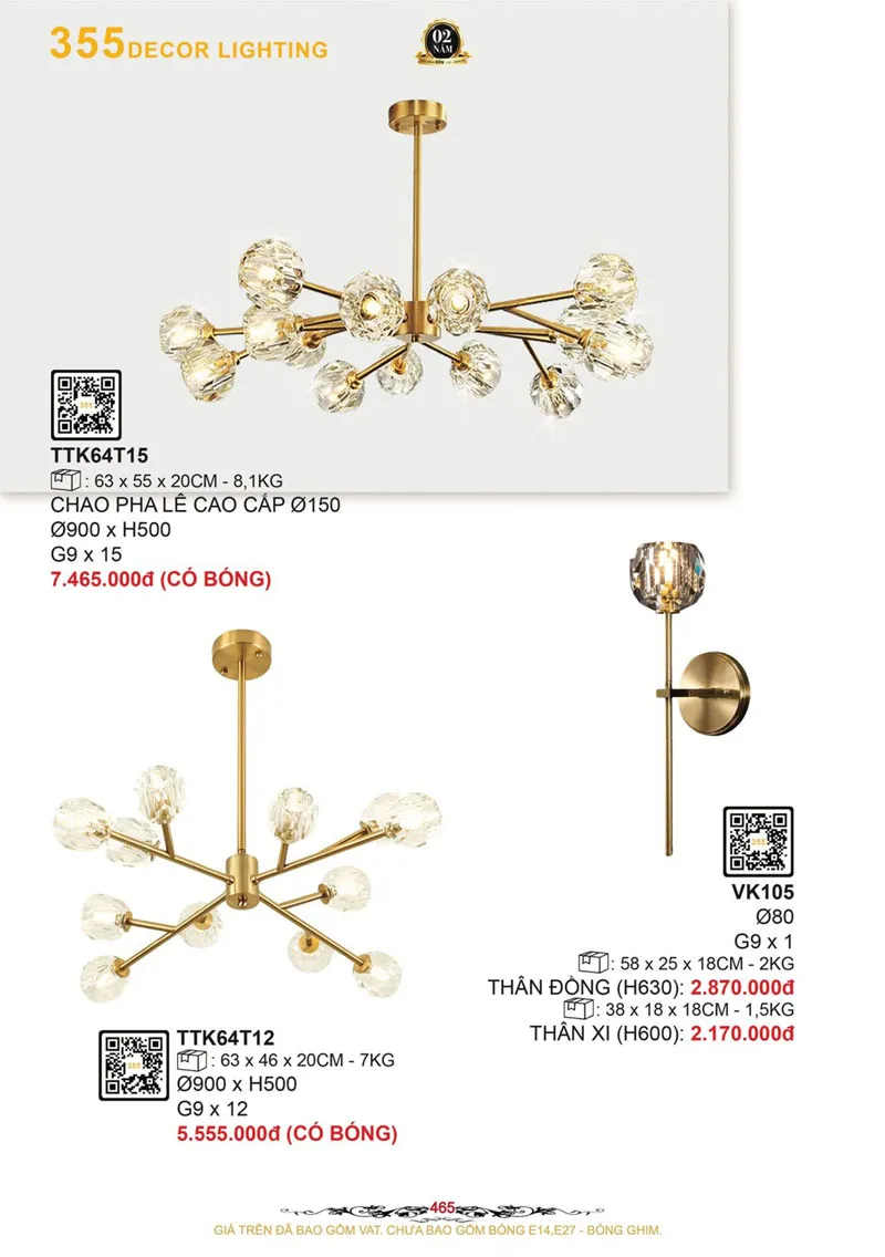 Catalogue Đèn Trang Trí 355 Decor 2026 - Trang 466)