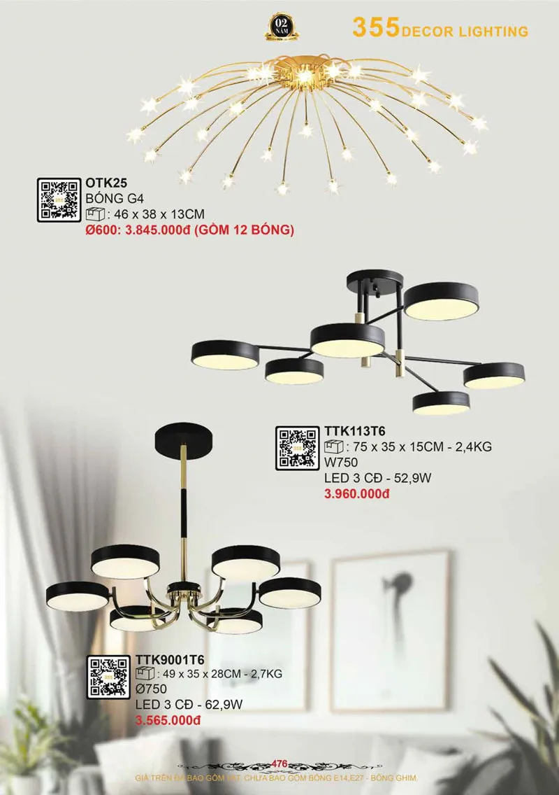 Catalogue Đèn Trang Trí 355 Decor 2026 - Trang 477)