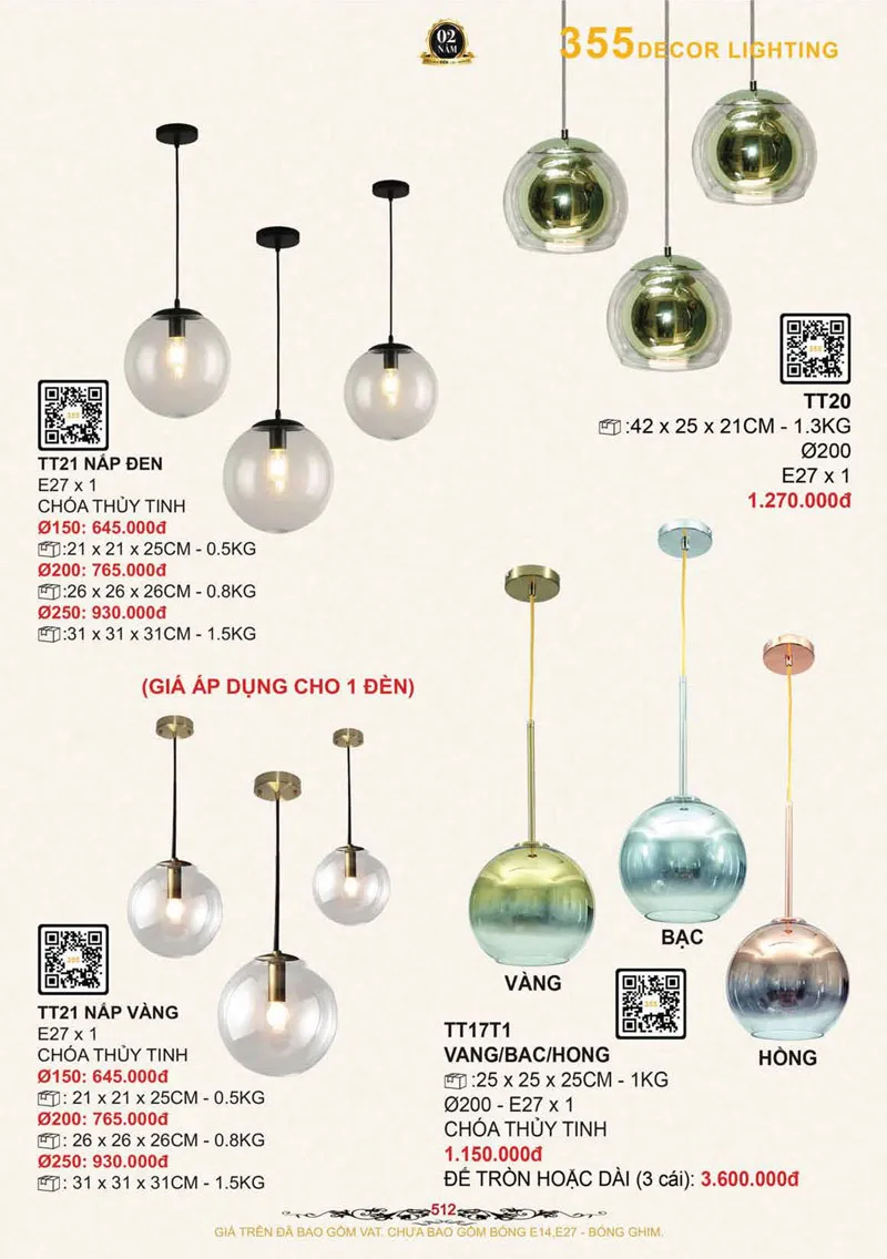 Catalogue Đèn Trang Trí 355 Decor 2026 - Trang 513)