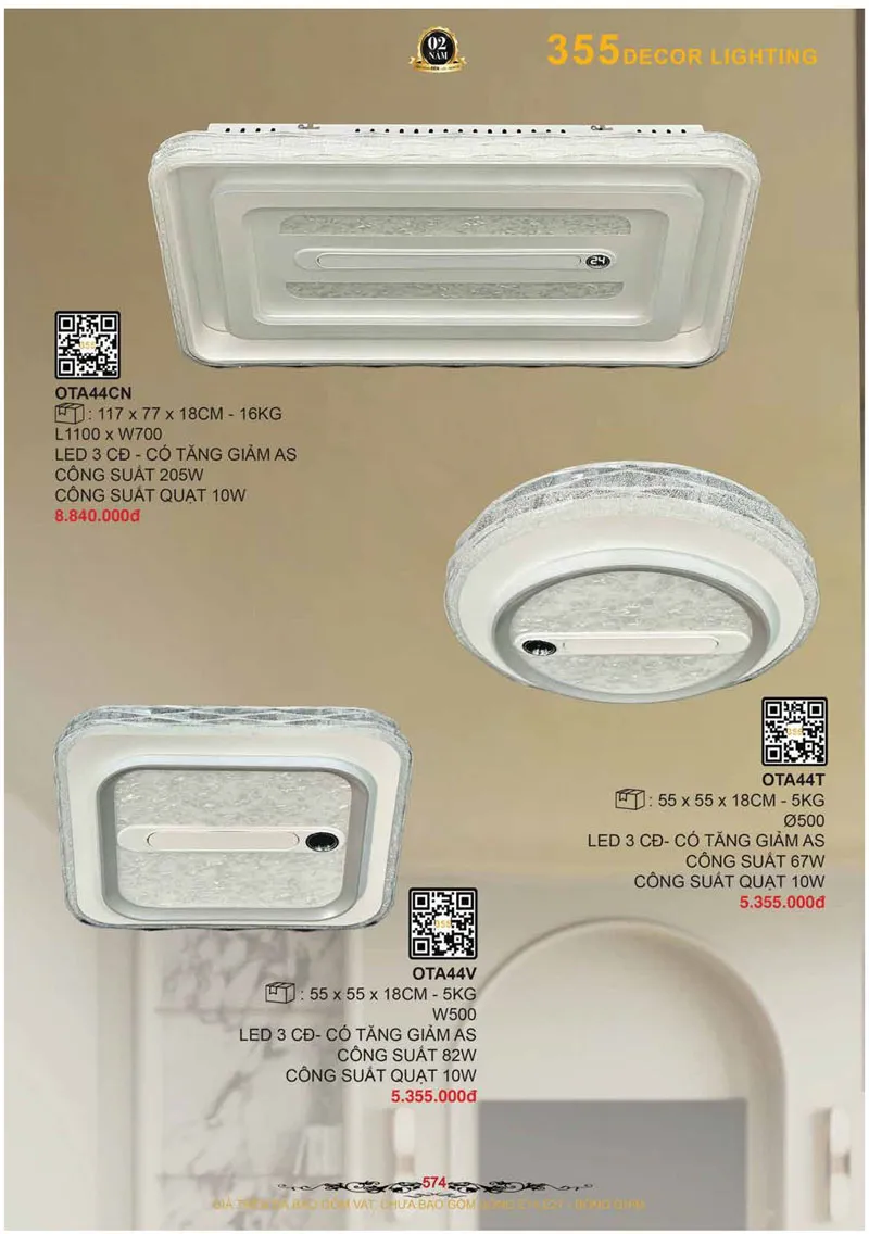 Catalogue Đèn Trang Trí 355 Decor 2026 - Trang 575)