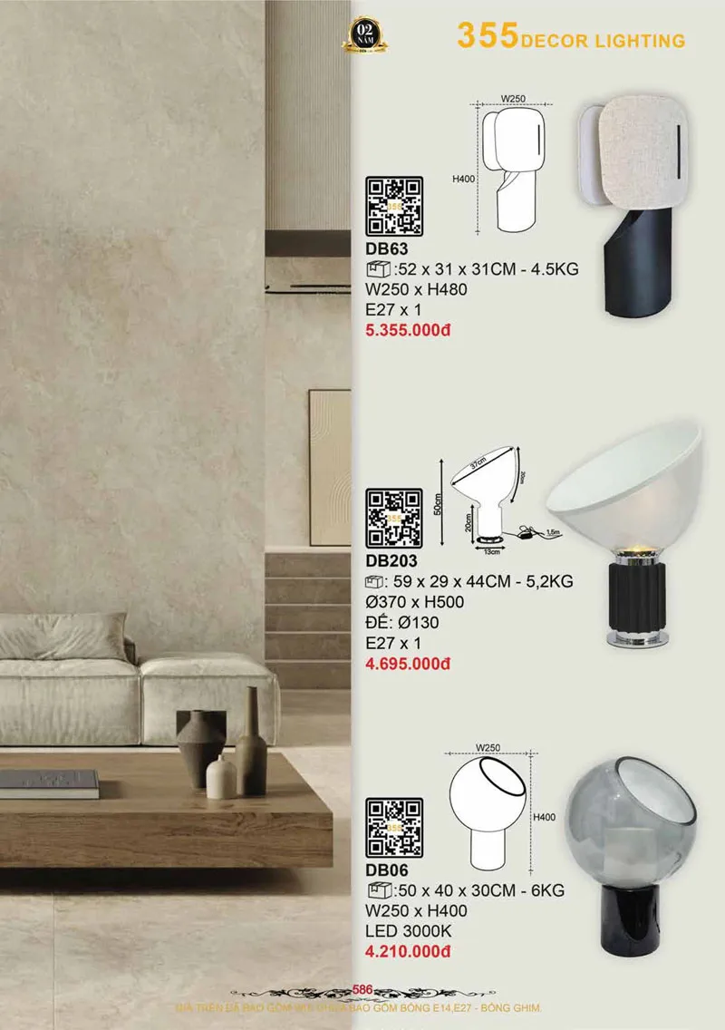 Catalogue Đèn Trang Trí 355 Decor 2026 - Trang 587)